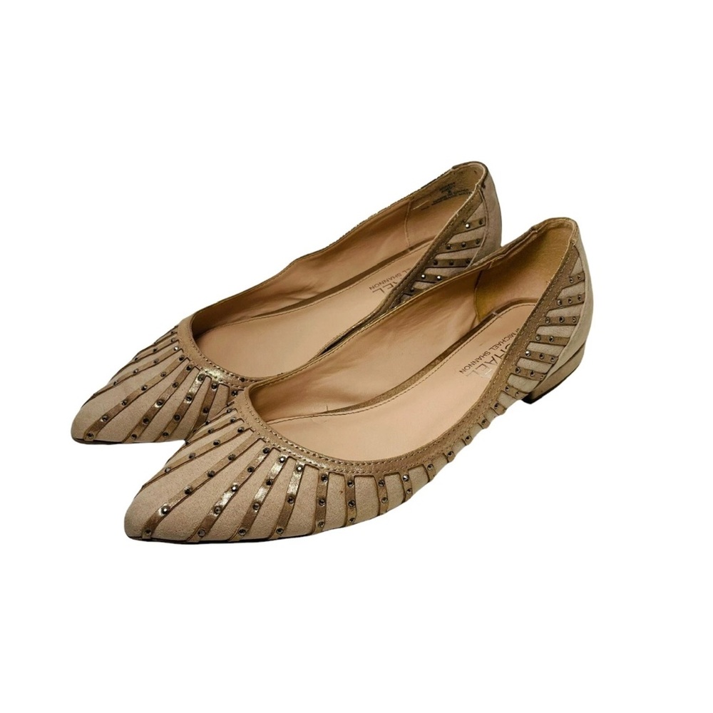 Michael Shannon Elegant Tan Flats with Studded Crystal Detailing